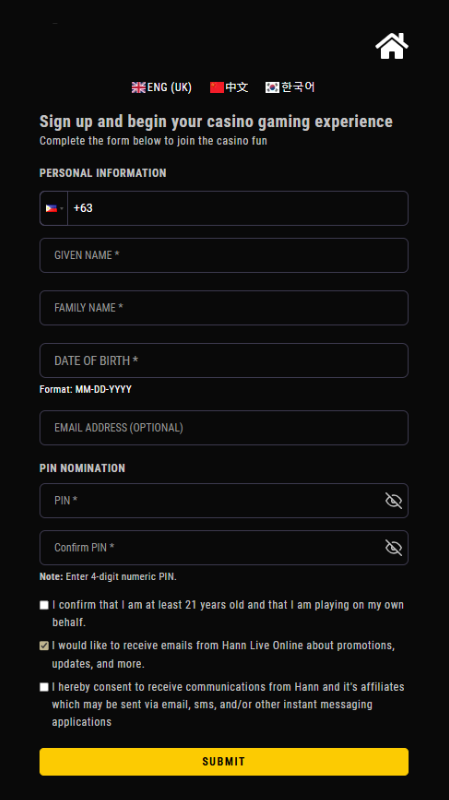 HANN Casino Registration Form